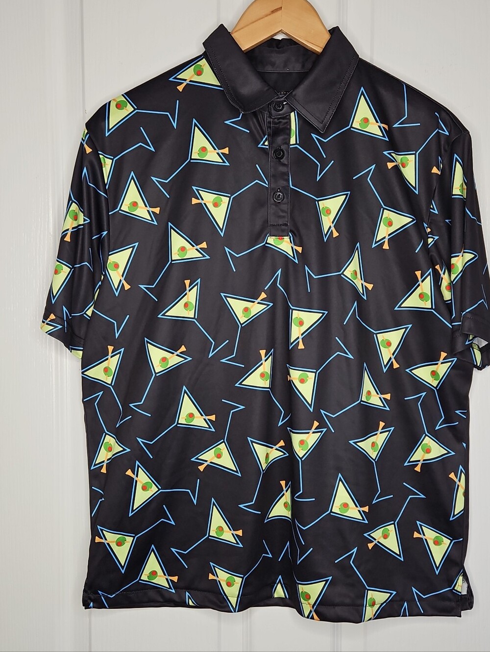Loudmouth Mens Tee Many Martoonies Golf Polo Shirt M Black Martini Cocktail